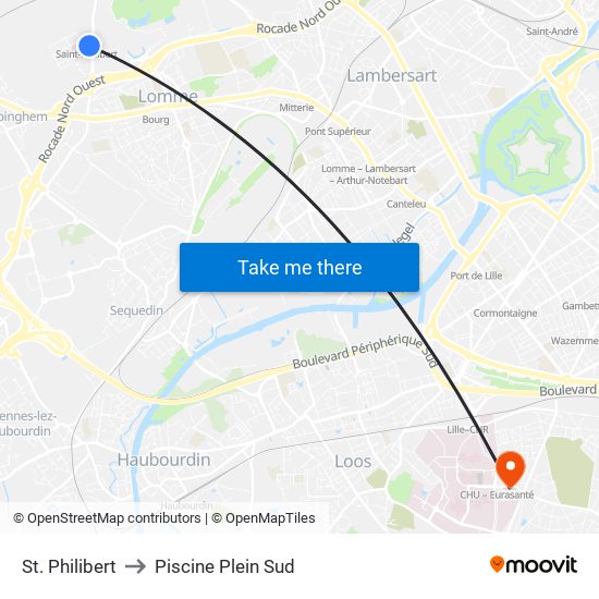 St. Philibert to Piscine Plein Sud map