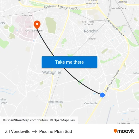 Z I Vendeville to Piscine Plein Sud map