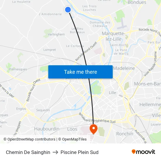 Chemin De Sainghin to Piscine Plein Sud map