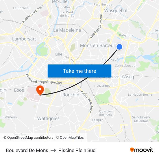 Boulevard De Mons to Piscine Plein Sud map