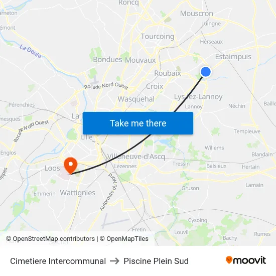 Cimetiere Intercommunal to Piscine Plein Sud map