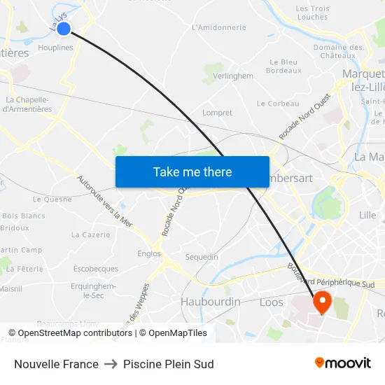 Nouvelle France to Piscine Plein Sud map