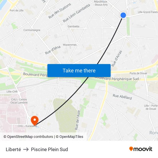 Liberté to Piscine Plein Sud map