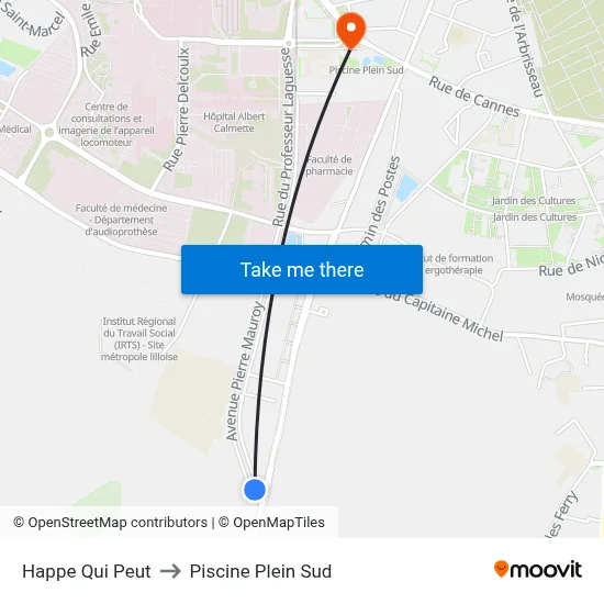 Happe Qui Peut to Piscine Plein Sud map