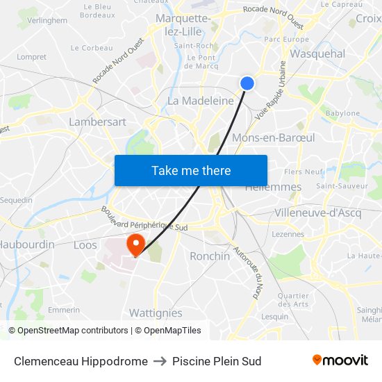 Clemenceau Hippodrome to Piscine Plein Sud map