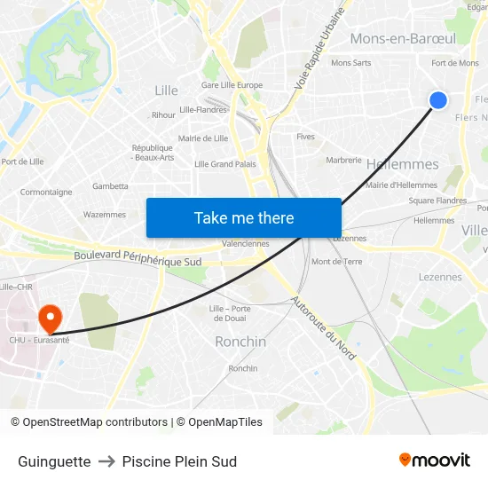 Guinguette to Piscine Plein Sud map