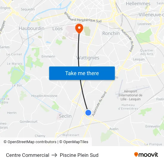 Centre Commercial to Piscine Plein Sud map