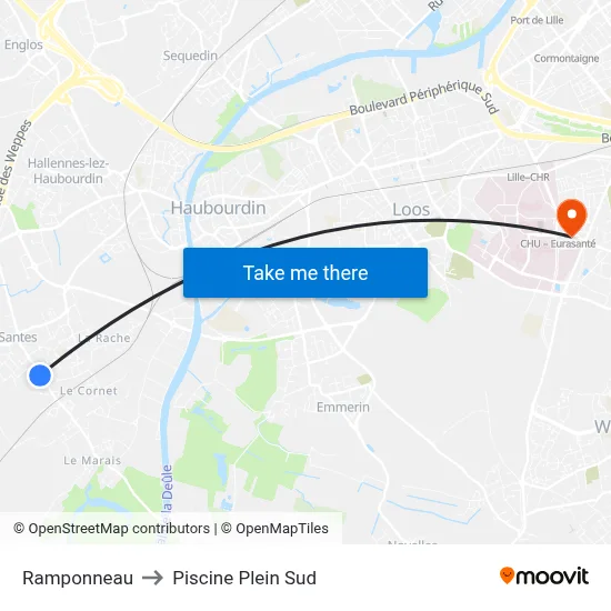 Ramponneau to Piscine Plein Sud map