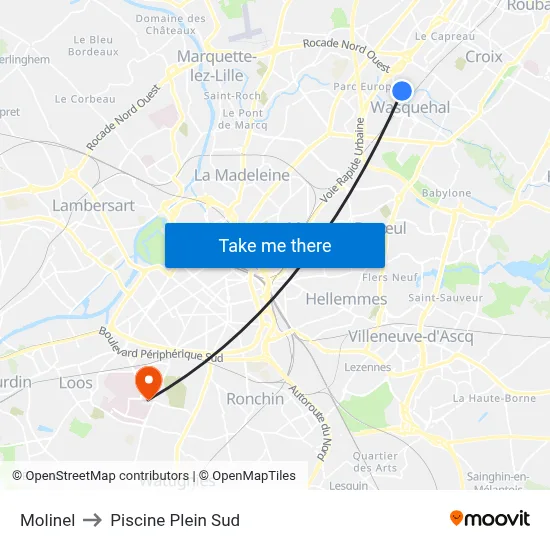 Molinel to Piscine Plein Sud map