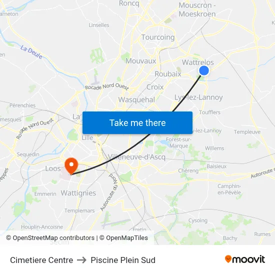 Cimetiere Centre to Piscine Plein Sud map
