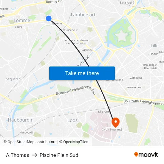 A.Thomas to Piscine Plein Sud map
