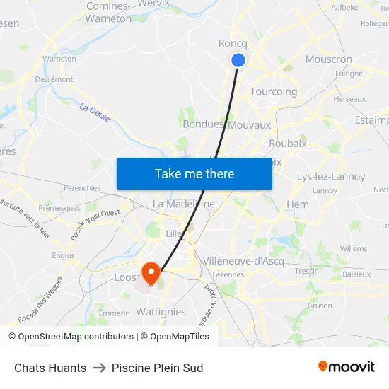 Chats Huants to Piscine Plein Sud map