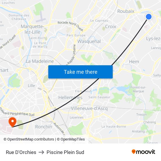 Rue D'Orchies to Piscine Plein Sud map