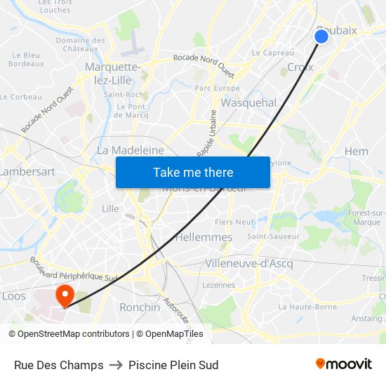 Rue Des Champs to Piscine Plein Sud map