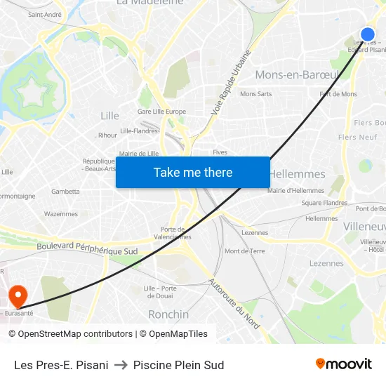 Les Pres-E. Pisani to Piscine Plein Sud map