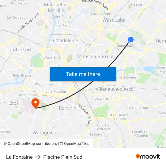 La Fontaine to Piscine Plein Sud map