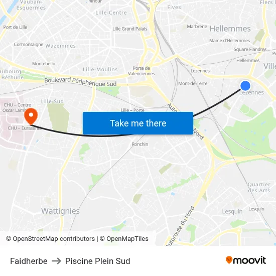 Faidherbe to Piscine Plein Sud map