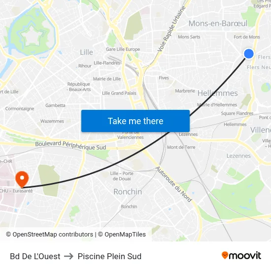 Bd De L'Ouest to Piscine Plein Sud map