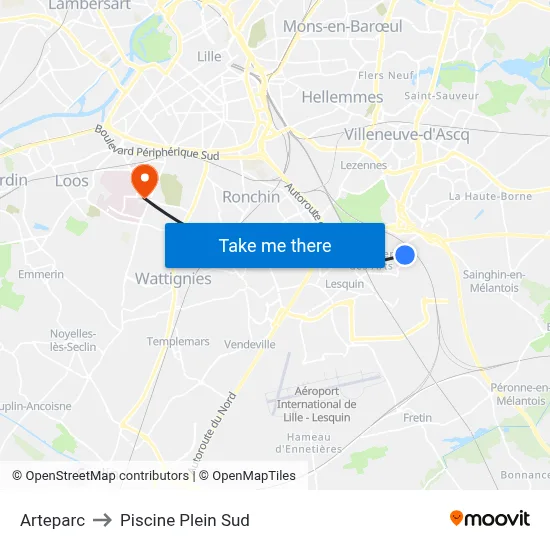 Arteparc to Piscine Plein Sud map