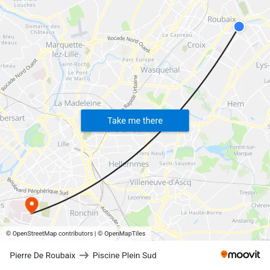 Pierre De Roubaix to Piscine Plein Sud map