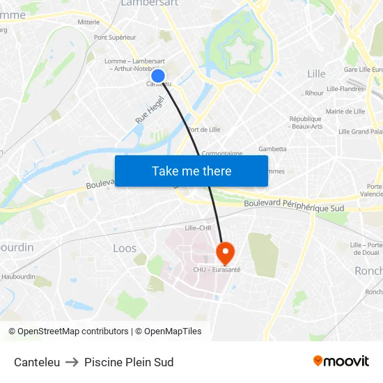 Canteleu to Piscine Plein Sud map