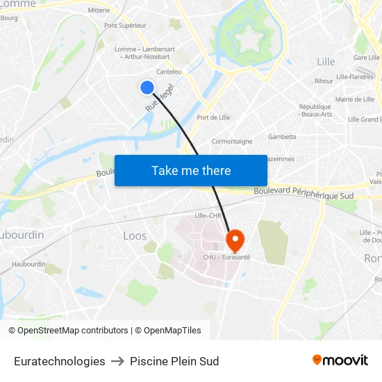 Euratechnologies to Piscine Plein Sud map