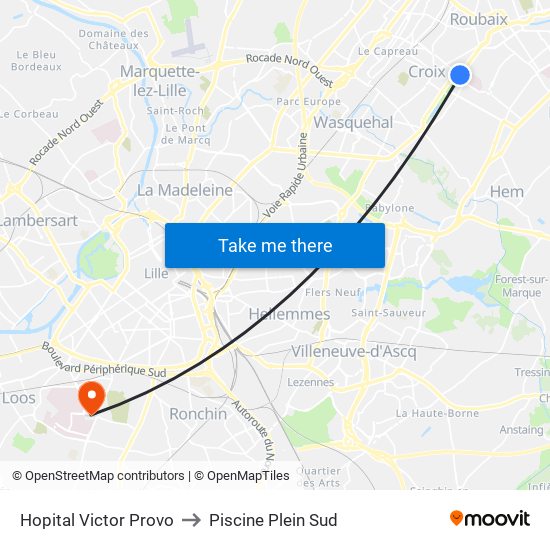 Hopital Victor Provo to Piscine Plein Sud map