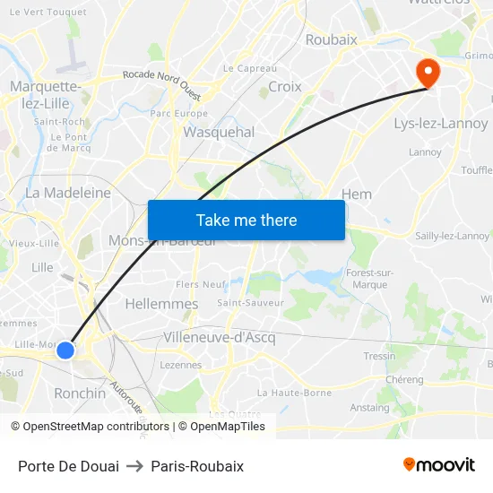 Porte De Douai to Paris-Roubaix map