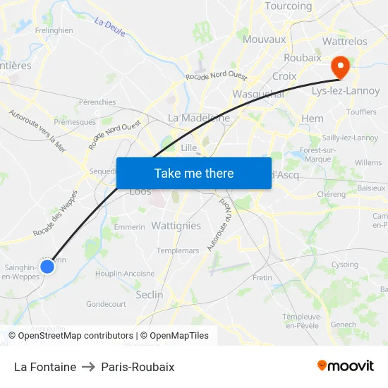 La Fontaine to Paris-Roubaix map