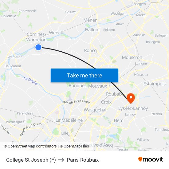 College St Joseph (F) to Paris-Roubaix map