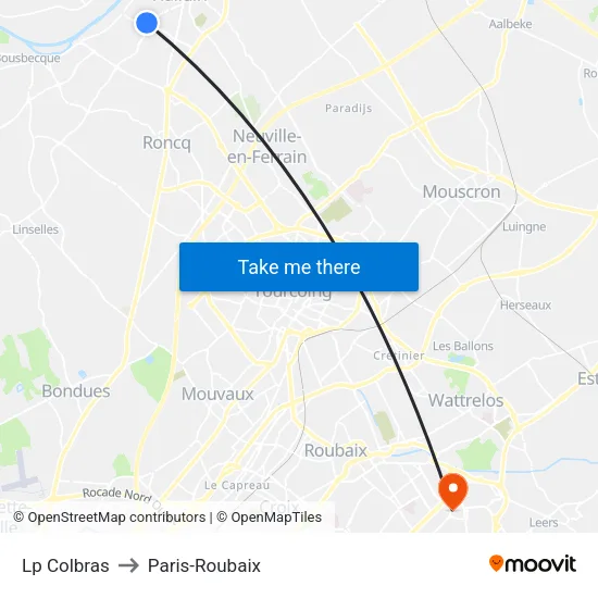 Lp Colbras to Paris-Roubaix map