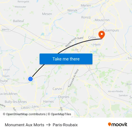 Monument Aux Morts to Paris-Roubaix map