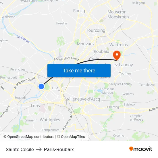 Sainte Cecile to Paris-Roubaix map
