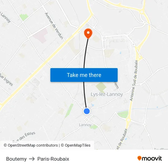 Boutemy to Paris-Roubaix map