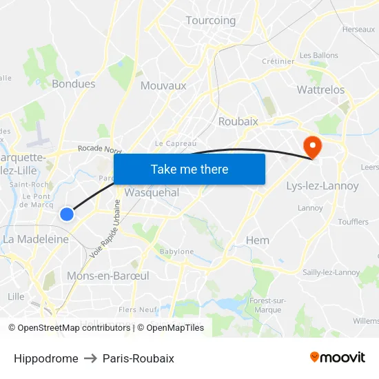 Hippodrome to Paris-Roubaix map