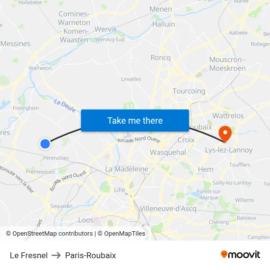 Le Fresnel to Paris-Roubaix map