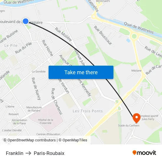 Franklin to Paris-Roubaix map