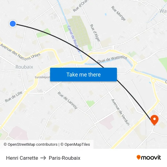 Henri Carrette to Paris-Roubaix map