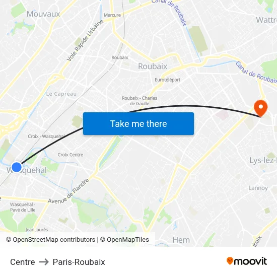 Centre to Paris-Roubaix map
