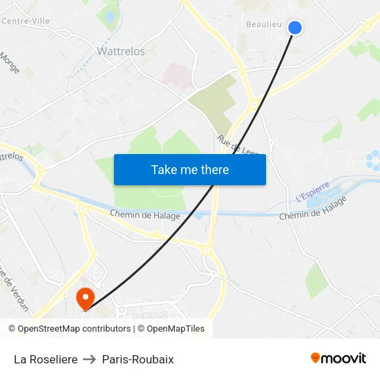 La Roseliere to Paris-Roubaix map