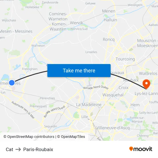Cat to Paris-Roubaix map