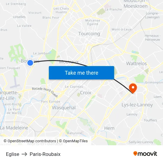 Eglise to Paris-Roubaix map