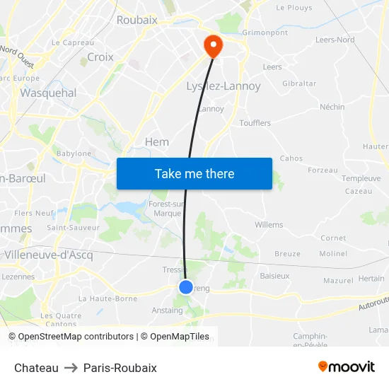 Chateau to Paris-Roubaix map