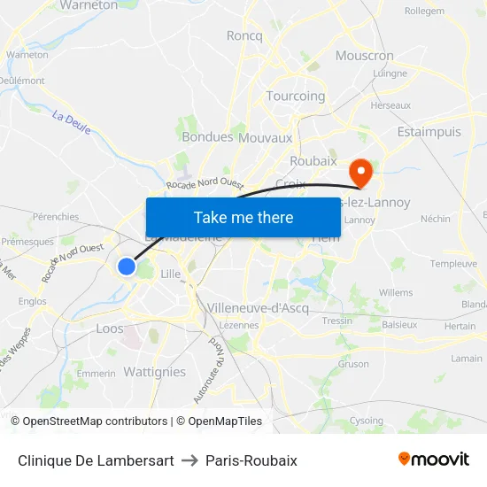 Clinique De Lambersart to Paris-Roubaix map
