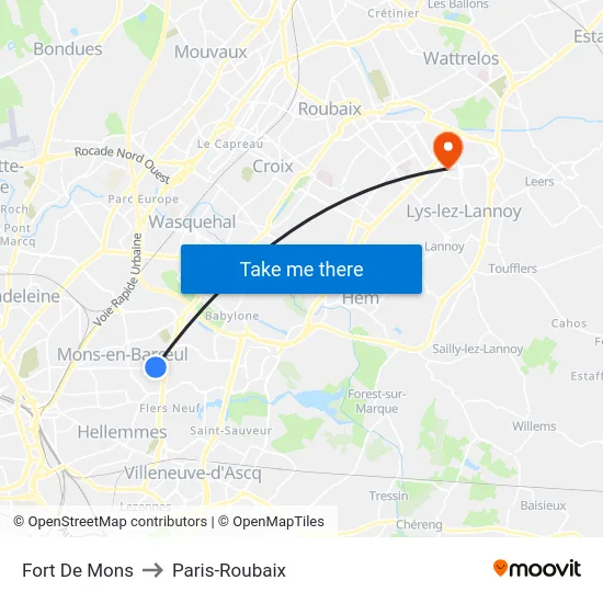 Fort De Mons to Paris-Roubaix map