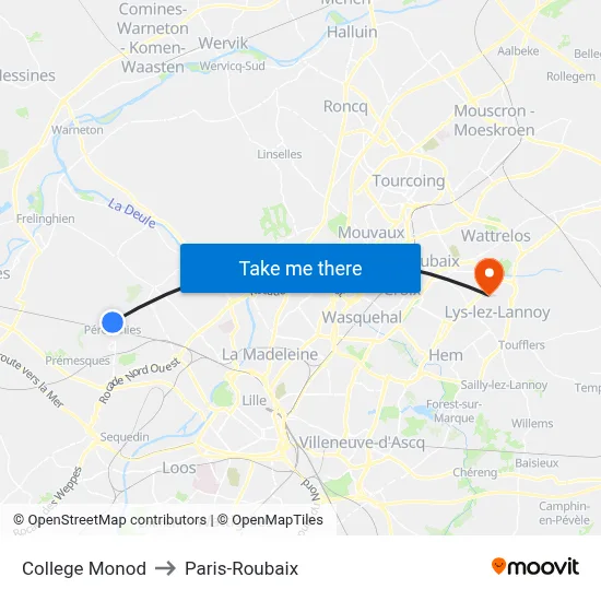 College Monod to Paris-Roubaix map