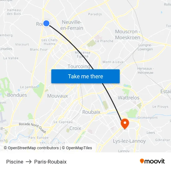 Piscine to Paris-Roubaix map