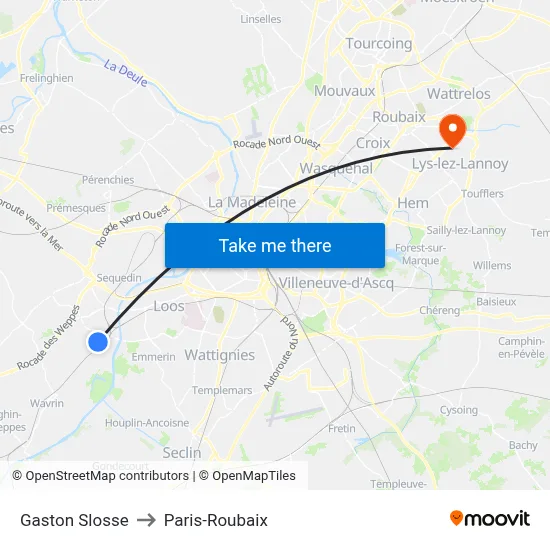 Gaston Slosse to Paris-Roubaix map