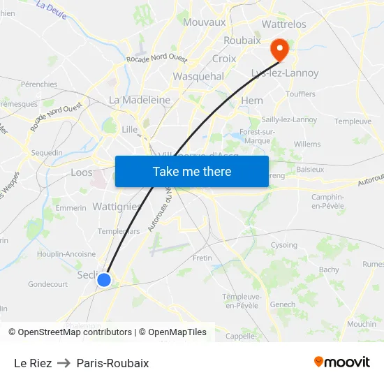 Le Riez to Paris-Roubaix map