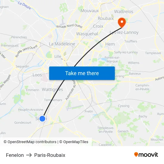 Fenelon to Paris-Roubaix map